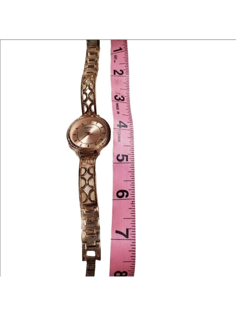 Ellen Tracy rose gold & rhinestone bracelet watch